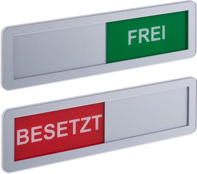 deurbordje vrij bezet - set van 2 - magnetisch schuifsysteem - acryl - toilet of badkamer - zilver