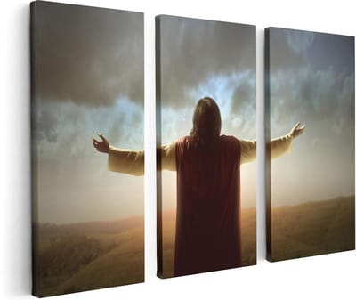 Artaza Canvas Schilderij Drieluik Jezus Christus aan het Bidden bij Zonsopgang - 120x80 cm - Wanddecoratie Woonkamer - Schilderijen - Muurdecoratie