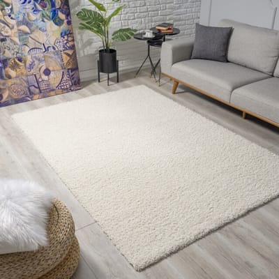 Loca Shaggy Vloerkleed – Modern Uni Effen – Creme Hoogpolig & Zacht- 200x200 CM Vierkant