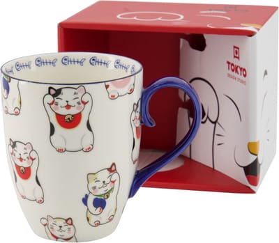 Tokyo Design studio - Kawaii Gelukskat - Mok - Porselein - 380ml - wit - topkwaliteit