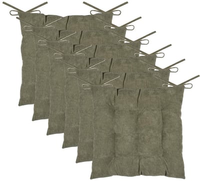 Stof Textile stoelkussen Dandy - 6x - olijfgroen - 38 x 38 x 5 cm - touwtjes sluiting - zitkussens - binnen/buiten