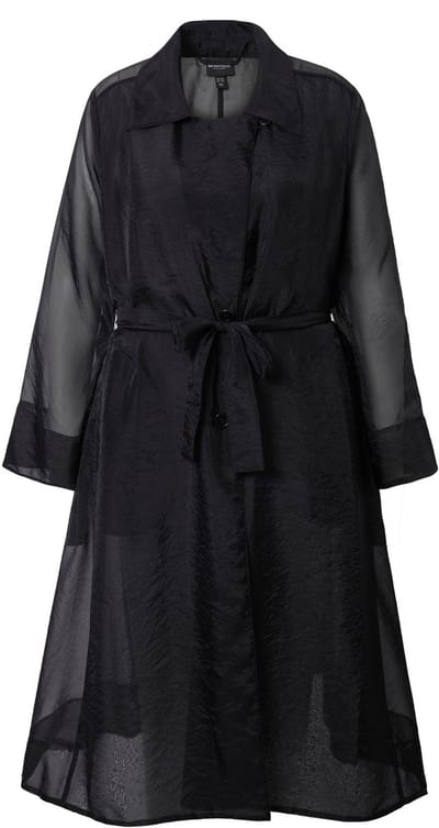 Ulla Popken - Dames - Mantel A-lijn reverskraag organza - Zwart - Maat 50+