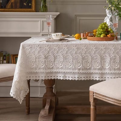 Nappe en dentelle de luxe pour salon, chambre à coucher, nappe de fête, décoration de table brodée blanche américaine 100X150cm