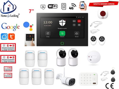 Draadloos/bedraad alarmsysteem met 7-inch voor woning/camper en caravan met touchscreen werkt met wifi,gprs,sms en met spraakgestuurde apps. ST01B-B4