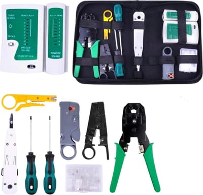 Netwerk Tester Set in etui- RJ45/RJ12/RJ11/Cat5/Cat5e/Cat6/UTP/LAN - Kabeltester Met Krimptang & LSA tang