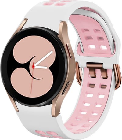 Strap-it Smartwatch bandje - sport square bandje perfect fit geschikt voor Samsung Galaxy Watch 4 / Galaxy Watch 4 Classic / Watch FE / Samsung Galaxy Watch 5 / Galaxy Watch 5 Pro / Galaxy Watch 6 (Classic) / Galaxy Watch 7 (40 & 44mm) - wit/roze