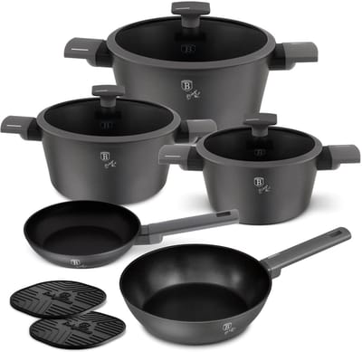 Berlinger Haus Pannenset Mat Antraciet 7-Delig - Kookpan ø 20, 24, 28 cm, Koekenpan ø 20 & 24 cm - geschikt voor alle warmtebronnen
