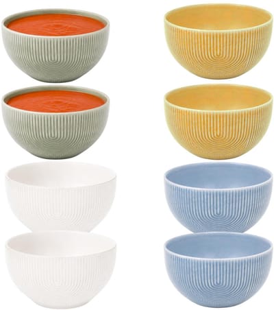Secret de Gourmet Soepkommen Memphis - D14 cm - groen / geel / wit/ blauw - 8x stuks - keramiek