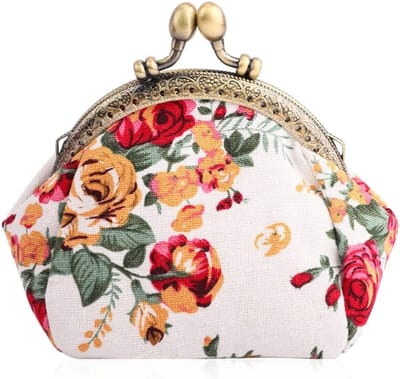 Vrouwelijke Vintage Geprinte Muntentas met Klapsluiting en Bloemenpatroon voor Geld en Kleine Spullen