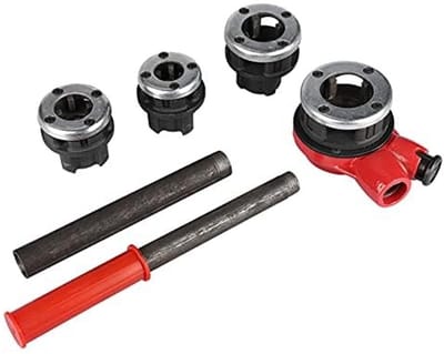 Dailygoods- Buisschroefdraadset 7-delig - Snijkoppen 1/2/3/4/1-1/4 inch - Stalen Handgreep - Compacte Ratelkop - Duurzaam Smeedbaar IJzer - Schroefdraadset