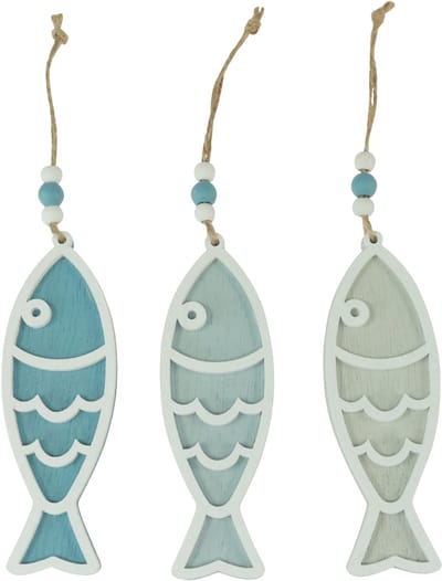 Decoratieve hanger vishout hangdecoratie maritiem blauw 12cm 9 stuks,