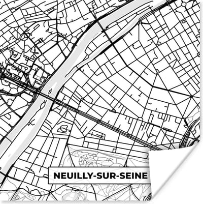 Poster Stadskaart - Neuilly-sur-Seine - Plattegrond - Kaart - Frankrijk - Zwart wit - 100x100 cm XXL
