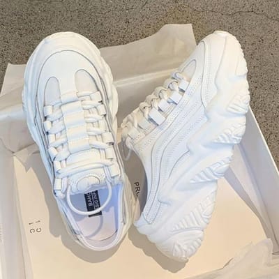 Pantoufles Femmes Nouvelles Chaussures Décontractées à Plateforme Chaussures Paresseuses Vêtements d'Extérieur Féminins Tendance Mode Baskets Chunky Couleur Unie à Lacets Chaussures pour Dames 38 ivoire