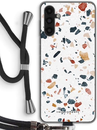 Case Company® - Hoesje met koord geschikt voor Samsung Galaxy A04s hoesje met Koord - Terrazzo N°4 - Telefoonhoesje met Zwart Koord - Bescherming aan alle Kanten en Over de Schermrand