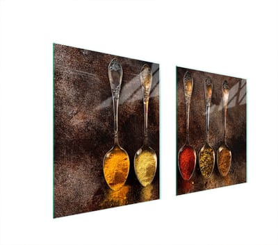 TMK ArtDeko - Beschermplaat Glas - 85x52 cm - Specerijen - Veelkleurig - Voor Alle Soorten Kookplaten