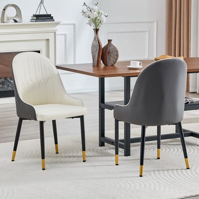 HAUSS SPOLE Eetkamerstoel - Set Van 2 - Met Armleuningen En Dikke Vulling - Voor Eetkamer Keuken En Café - Kunstleer Metaal Wit Donkergrijs