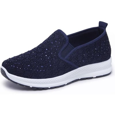 Damesschoenen Lente Nieuwe Vliegende Schoenen Platte Casual Sportschoenen Ouderen Wandelschoenen Zachte Zool Mode Mama Schoenen 38 black