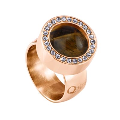 Quiges RVS Schroefsysteem Ring met Zirkonia Rosékleurig Glans 16mm met Verwisselbare Tijgersoog Bruin 12mm Mini Munt