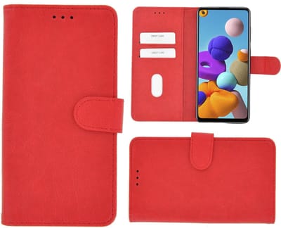 Geschikt voor Samsung Galaxy A21 hoes Effen Wallet Bookcase Hoesje Cover rood Pearlycase