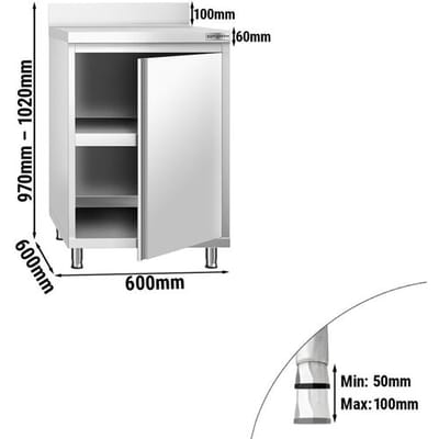 GGM Gastro Edelstahl Arbeitsschrank PREMIUM - 600x600mm - mit Flügeltür & Aufkantung Zilver