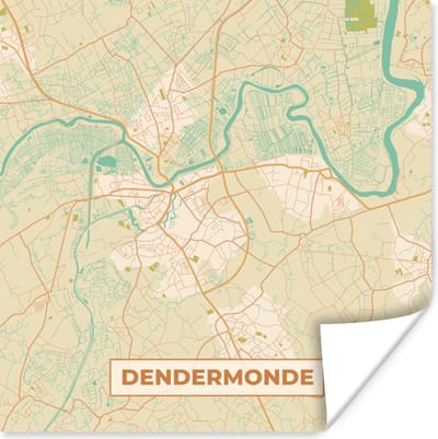 Poster Dendermonde - Plattegrond - Kaart - Vintage - Stadskaart - 100x100 cm XXL