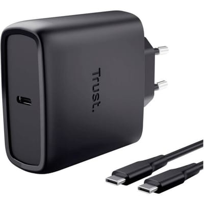 Trust Maxo 65W GaN USB-C Oplader – 1 USB-C Poort – Snellader voor Laptop, Tablet en Smartphone – Geschikt voor o.a. Lenovo, HP, Dell, Asus, Acer - Compact en Universeel – 2m kabel – Zwart