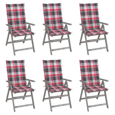 vidaXL - Tuinstoelen - 6 - st - verstelbaar - met - kussens - massief - acaciahout