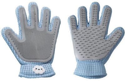 1 stuk - handschoen - Massagehandschoen - Statische haarverwijderingshandschoen - Voor het verwijderen van dierenharen van meubels en kleding - Geschikt voor katten en honden - Ontworpen voor de rechterhand - 16 x 24 cm - Blauw en groen