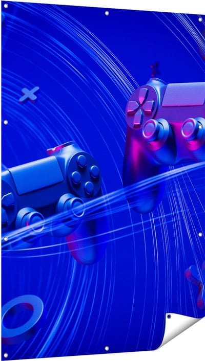 Gards Tuinposter Twee Gaming Controllers - Gamen - 100x150 cm - Tuindoek - Tuindecoratie - Wanddecoratie buiten - Tuinschilderij