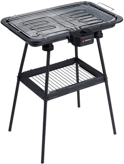 alpina Elektrische BBQ 2-In-1 2200W - Electrische BBQ Tafelmodel met Thermostaat - Elektrische Grill met Warmhoudfunctie - Tafelgrill Electrisch met Verstelbaar Rooster - 51 x 30 cm - Zwart