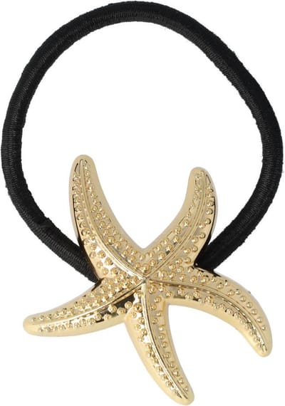 Haarsoires Haarelastiek – Cuff 5cm – Zeester Ornament – Metaalaccent – Zwart Goud - Stijlvol & Trendy Haaraccessoire