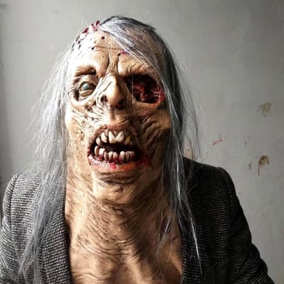 Halloween zombie latex masker met haar en klein cerebellum One size beige