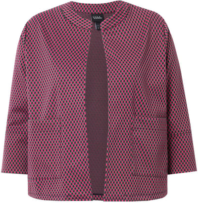 Ulla Popken - Dames - Jacquard jas open model ronde hals 3/4-mouwen - Marine - Maat 46+