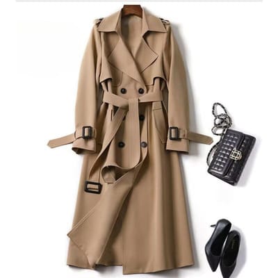 Trenchcoat Dames Middellang en Lang Nieuwe Koreaanse Versie Grote Maat Kleine Jas Kniejas 3XL beige