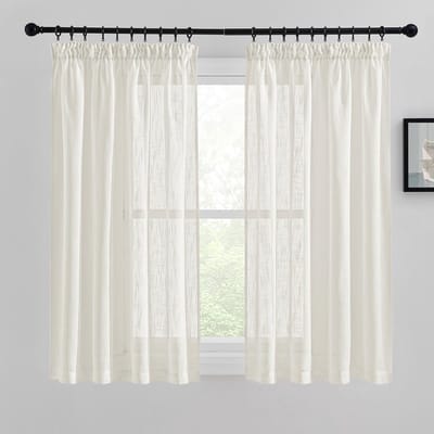 Cosensi- Vitragegordijnen Lichtbeige - Linnen Gordijnen - 140x145cm - Transparante Raamgordijnen - Ruches - Comfortabele Decoratie