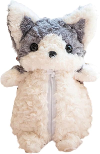 Honden Etui - Opbergtas Pennenhouder - Kantoor School - Zacht Pluche Ontwerp - 30 cm Lengte - Grijs