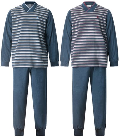 Gentlemen - 2 warme heren pyjama's badstof 114288 - sjaalkraag - blauw en rood - maat L