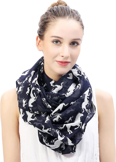 Dames Sjaal - Loop Sjaal - Stijlvol Accessoire - Paardenprint - 180 cm - Donkerblauw