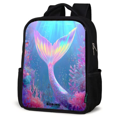 NoBoringSuitcases.com® - Rugzak zwart meisjes - Schooltas meisje - NoBoringSuitcases.com® - Rugzak zwart - Schooltas jongen & meisje - Zeemeerminnenstaart - Koraal - Water - Rugtas voor school - Boekentas kind - Schoolrugzak - Kinderrugzak