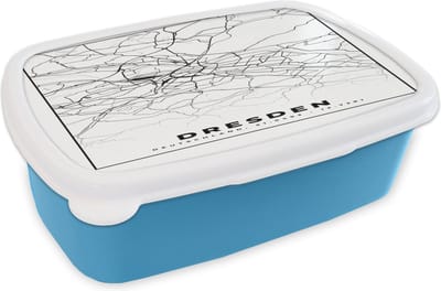 Broodtrommel Blauw - Lunchbox - Brooddoos - Plattegrond - Dresden - Kaart - Stadskaart - 18x12x6 cm - Kinderen - Jongen