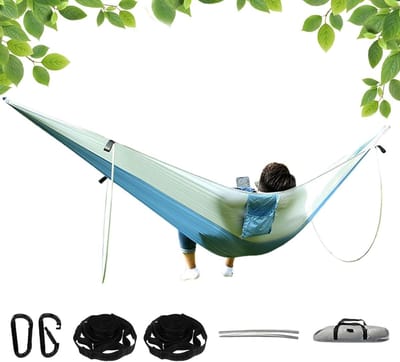 Draagbare Hangmat - Outdoor Hangmat - Ontspannen Buiten - Met Steunstangen - 290 x 140 cm - Blauw