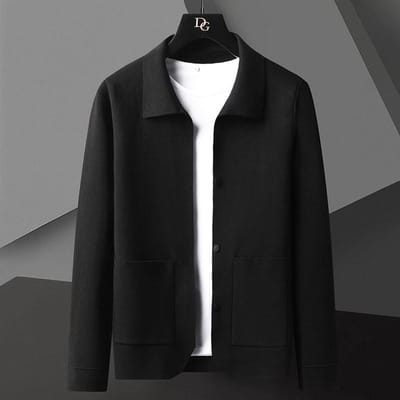 Herfst en Winter Nieuwe Effen Kleur Revers Cardigan Trui Heren Koreaanse Versie Slim Jeugd Casual Trui Jas 4XL black