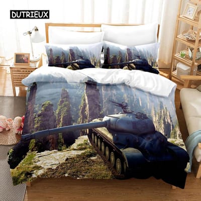 Tank Dekbedovertrek Set Kingsize Oorlogsthema Beddengoedset Dirtbike Dekbedovertrek voor Kinderen Jongens Mannen Comfortabel Microfiber Dekbedovertrek EU Double(200x200cm)
