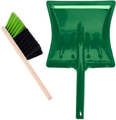 Garronda Veegset – Metalen Stofblik met Houten Handvat – Inclusief Handveger – Zwart/Groen + Groen