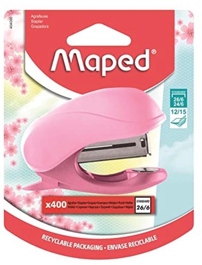 Mini nietmachine pastelroze met 400 nietjes - Gerecycled materiaal - Ergonomisch ontwerp - Geschikt voor 24/6 en 26/6 nietjes