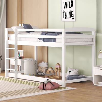 MEUNIQ stapelbed voor kinderen en jongeren 90 x 200 cm met ladder, uitvalbeveiliging en lattenbodem, wit, voor de kinderkamer