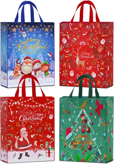 Extra Large Christmas Gift Bags - 4pcs 50x40x16cm - Reusable Non-Woven Shopping Bags voor Kerstmis en Nieuwjaar Decoraties