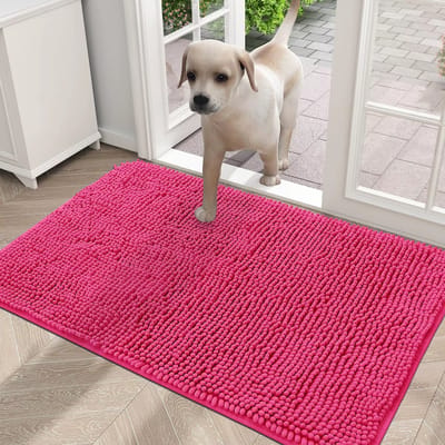 Deurmat voor Honden - Wasbare Hondenmat Binnen, Antislip, Sneldrogend Microvezel voor Modderige Poten - Roze