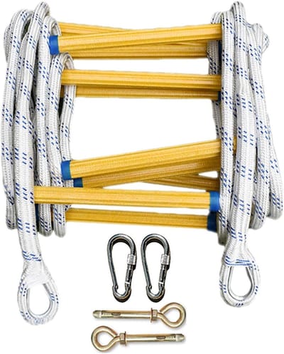 Touwladder Noodgeval - Veiligheidladder Ontsnapping - Snelle Evacuatie - Antislip Hars Treden - 7 Meter - Geel Zwart