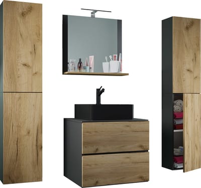 5-delig wastafelmeubel Badmeubelset Wastafel Lendas BL breedte 60 cm XL lade